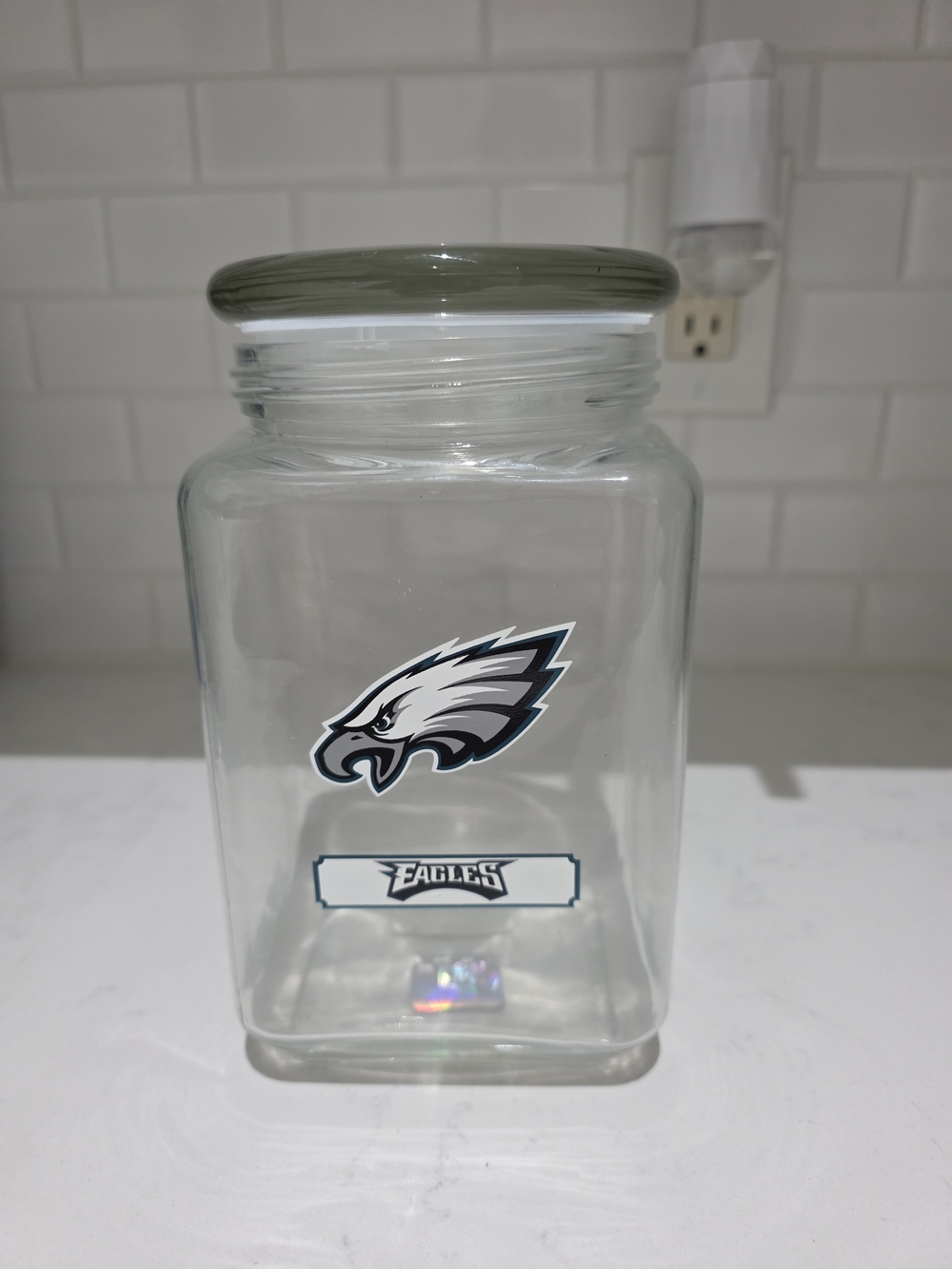 NFL Philadelphia Eagles Clear Glass Canister with Black & Gray Logo